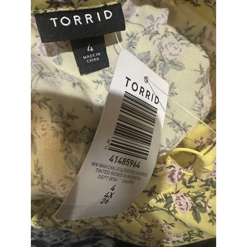NWT Torrid Mini Challis Sleeveless Dress Yellow Tinted Roses Sundress Size 4 4X - Picture 5 of 6